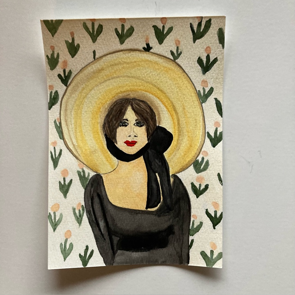 Elegant Woman in Black Dress Original Art